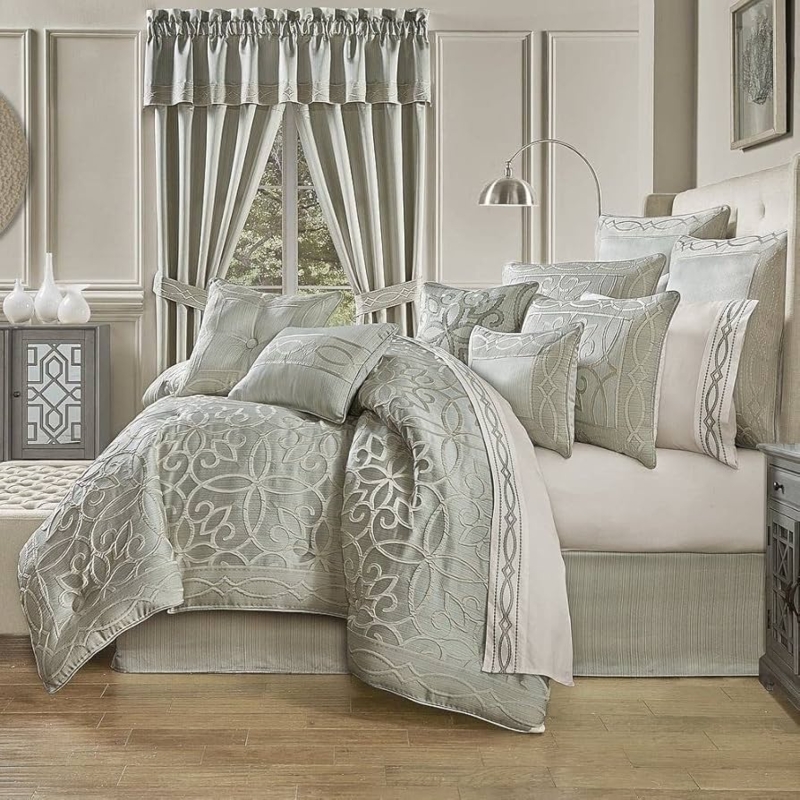 Comforter Set Charcoal Raised Geometric Jacquard Chenille Texture