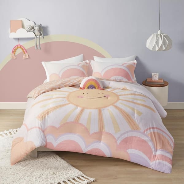 Comforter Set Cheerful Yellow Coral Reversible Sunburst Bohemian
