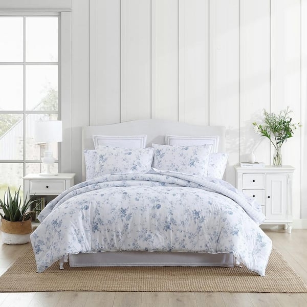 Comforter Set Cottage Style Light Blue Floral Vine Print