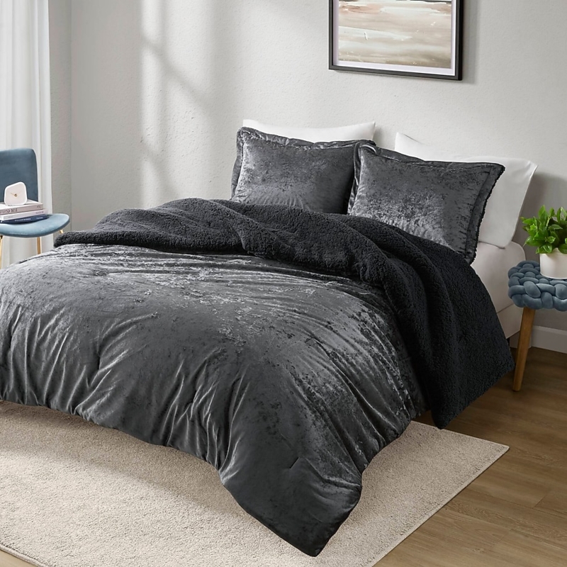 Comforter Set Crushed Texture Sherpa Reverse Blush Pink Cozy Style