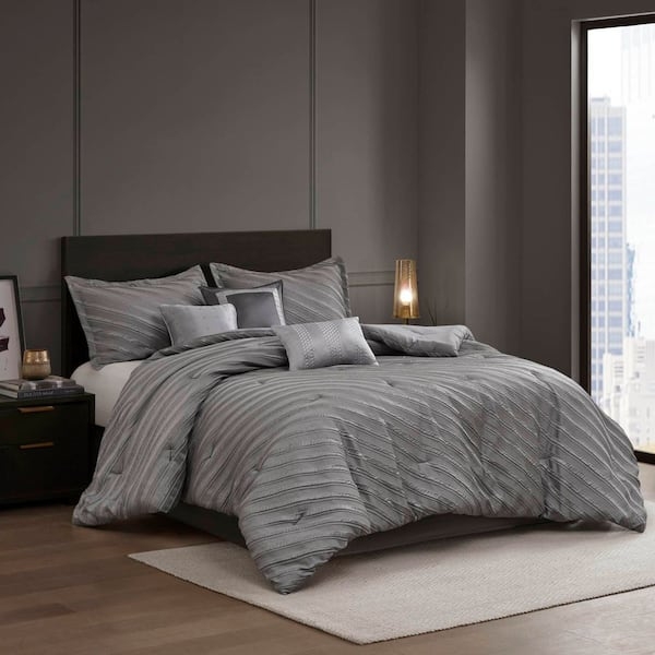Comforter Set Diagonal Jacquard Weave Grey Monochromatic Styling
