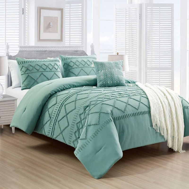 Comforter Set Geometric Tufted Detail Modern Boho Styling Textured Bedding
