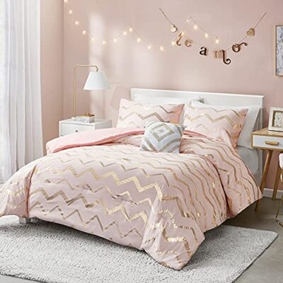 Comforter Set Glam Metallic Gold Triangles Youthful Geometric Bedding