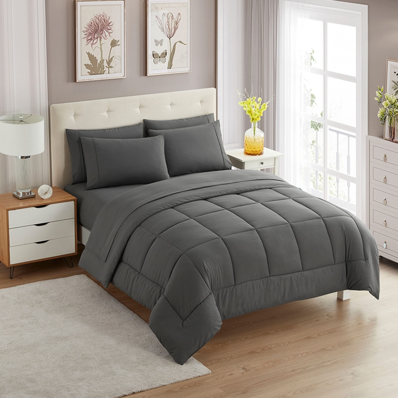 Comforter Set Gray Diamond Pintuck Texture Modern Bedding