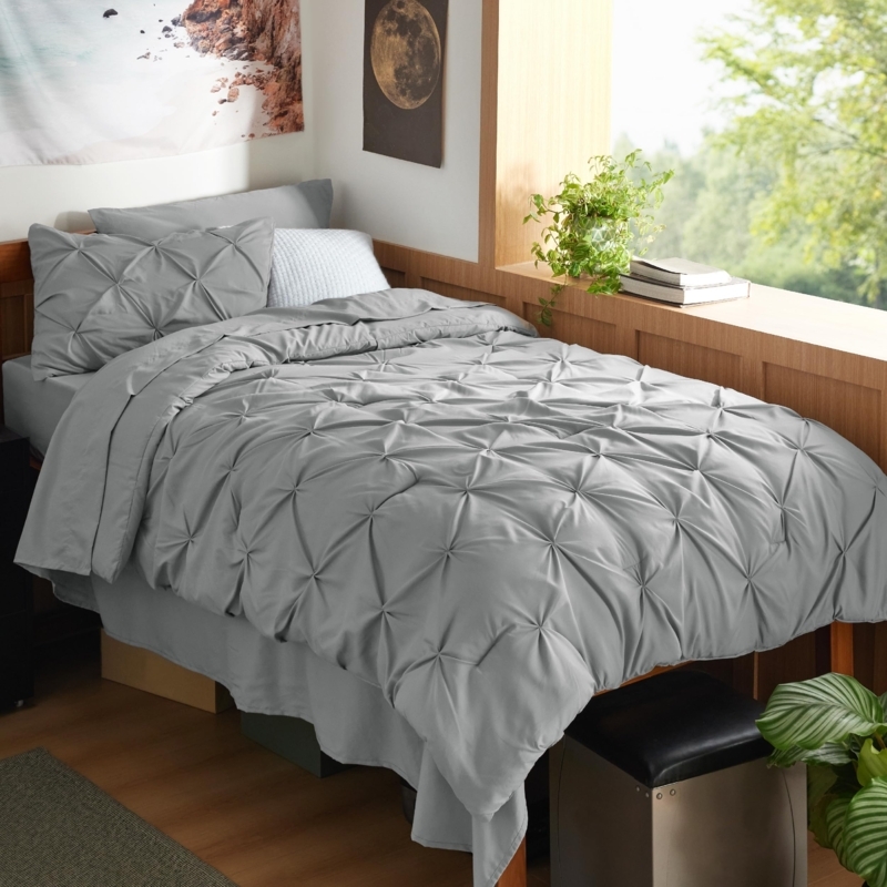 Comforter Set Grey Pinch Pleat Bedding Ideas Pintuck Detail