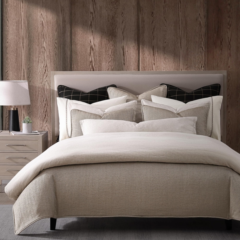 Comforter Set Herringbone Chenille Woven Tweed Tan Bedding