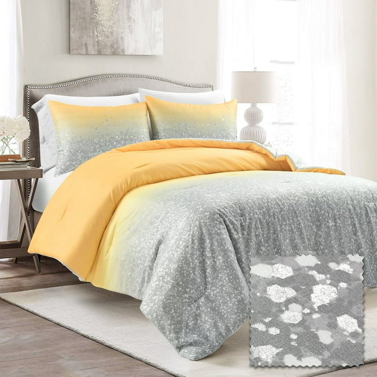 Comforter Set Horizontal Ombre Yellow Gray Palette Vibrant Style
