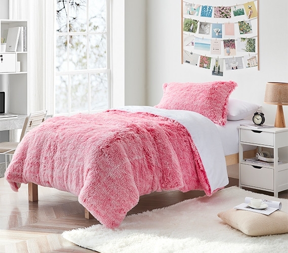 Comforter Set Hot Pink Shaggy Faux Fur Pillow Sham Vibrant