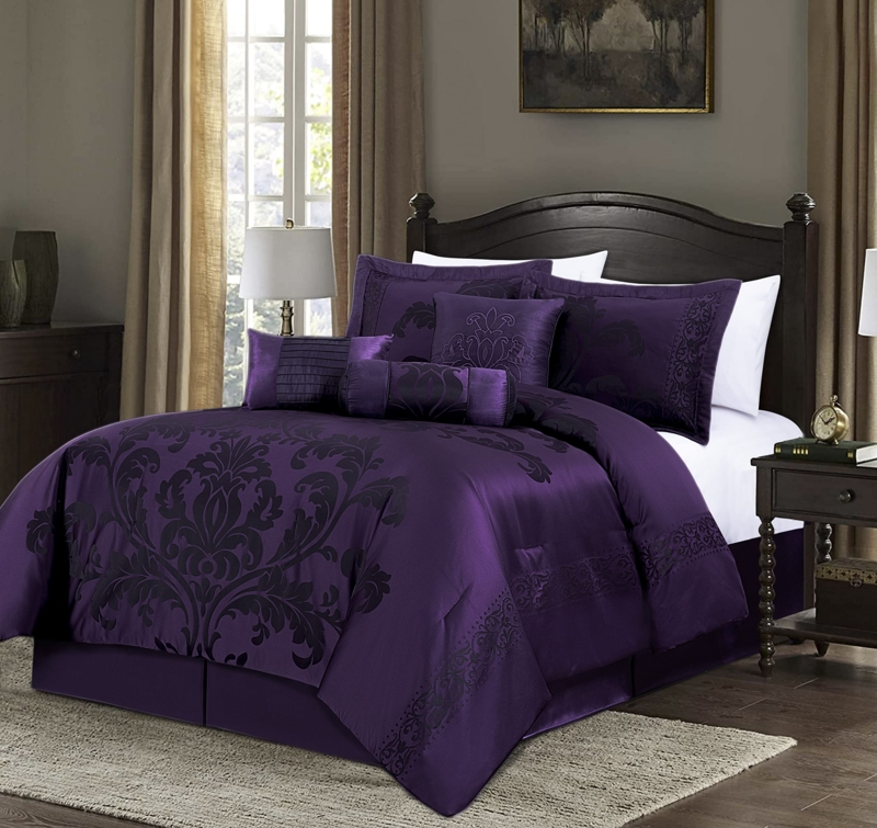 Comforter Set in Floral Jacquard. Purple Floral Jacquard Comforter Set.