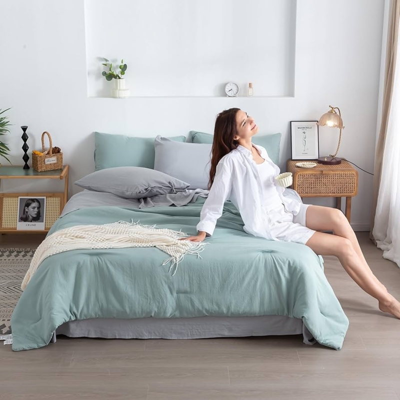 Comforter Set in Sage Green Palette: Sage Green Farmhouse Bedroom Decor
