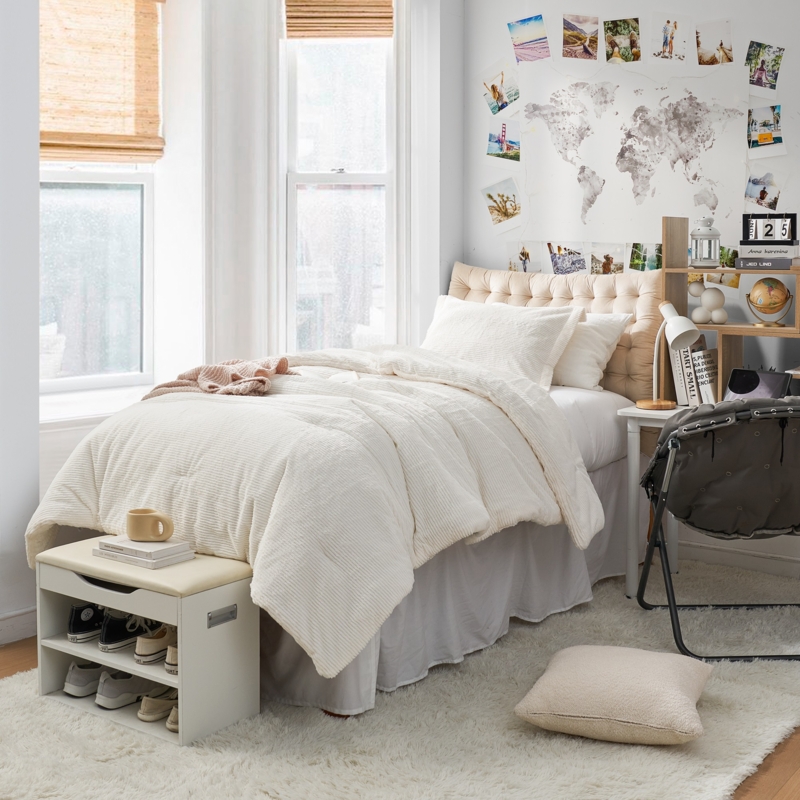 Comforter Set Ivory Plush Ribbed Surface Oversized Bedding