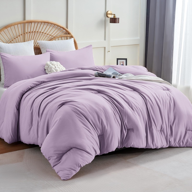 Comforter Set Lavender Diamond Pattern Quilted Texture Boho Style Bedding