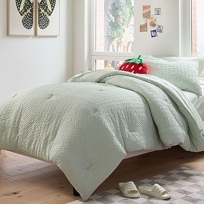 Comforter Set Light Blue Seersucker Texture Reversible Coastal