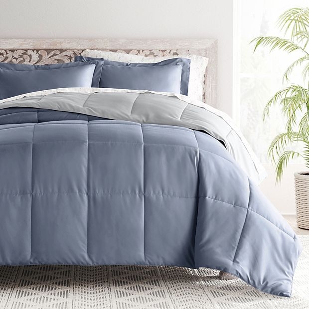 Comforter Set Light Grey Pleated Ribbed Texture Reversible