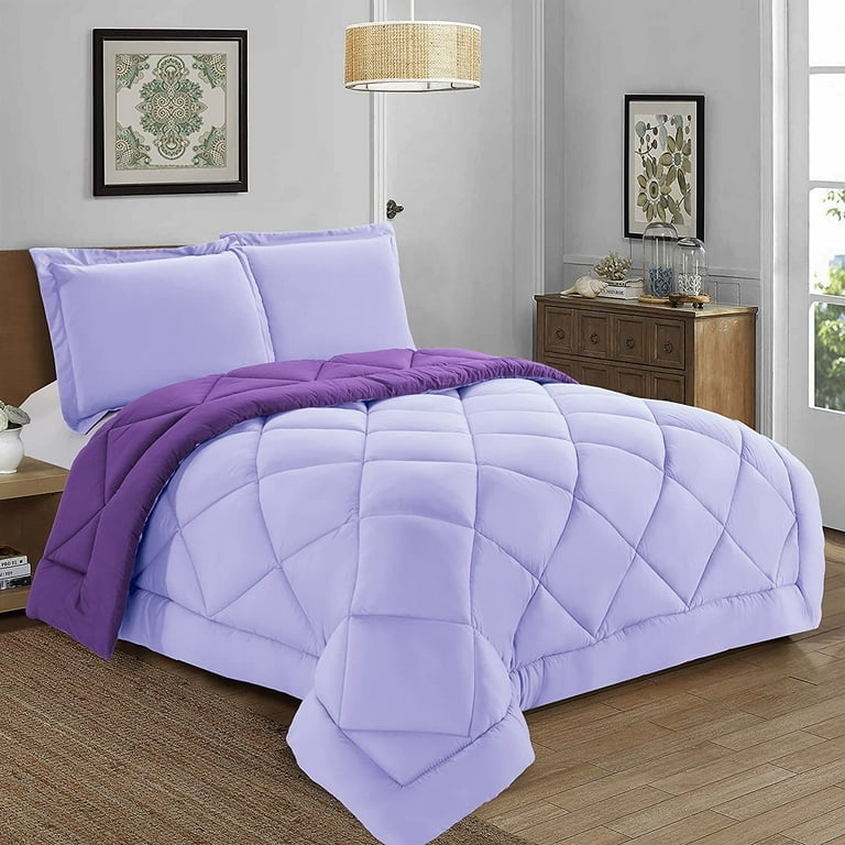 Comforter Set Lilac Box-Stitched Reversible Minimalist Bedroom Bedding