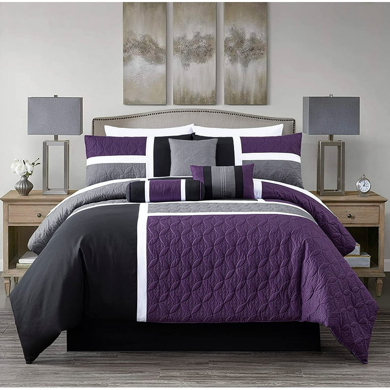 Comforter Set Medallion Patchwork Charcoal Gray Traditional Elegant Bedding