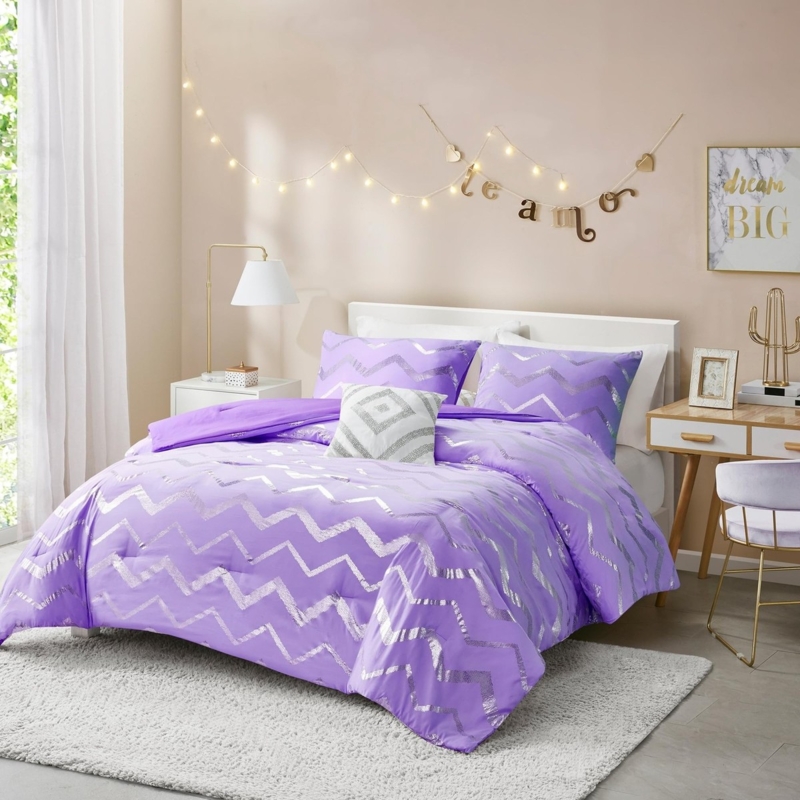Comforter Set Metallic Geometric Print Circular Pillow Fabric