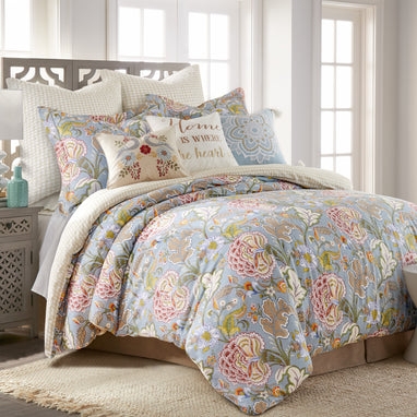 Comforter Set Oversized Floral Motif Two Tone Blue Print
