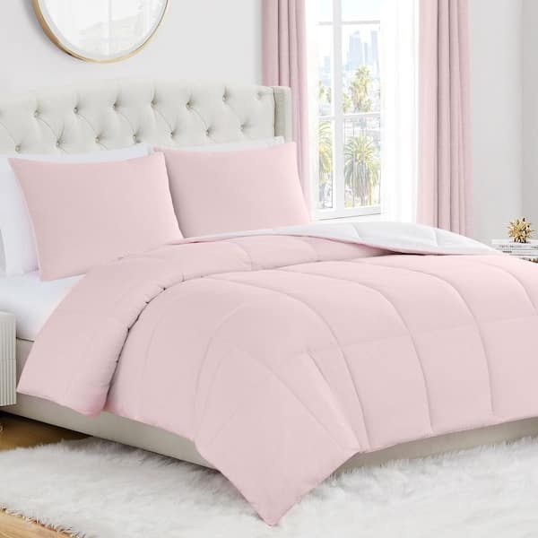 Comforter Set Pale Pink Box Stitch Reversible Microfiber Chic