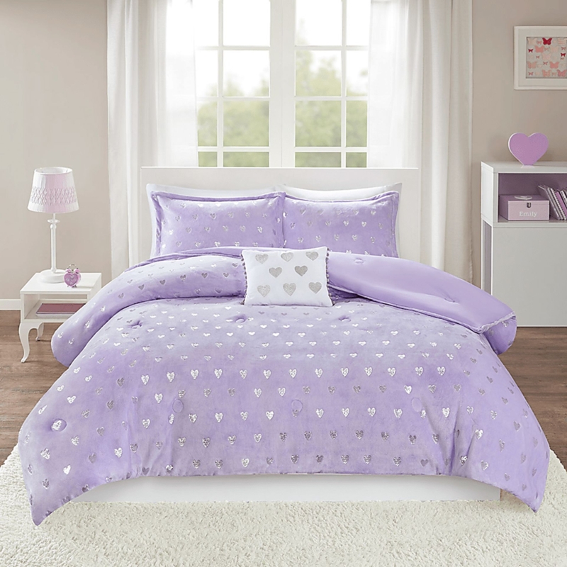 Comforter Set Plush Hearts Raised Texture Microfiber Like Fabric