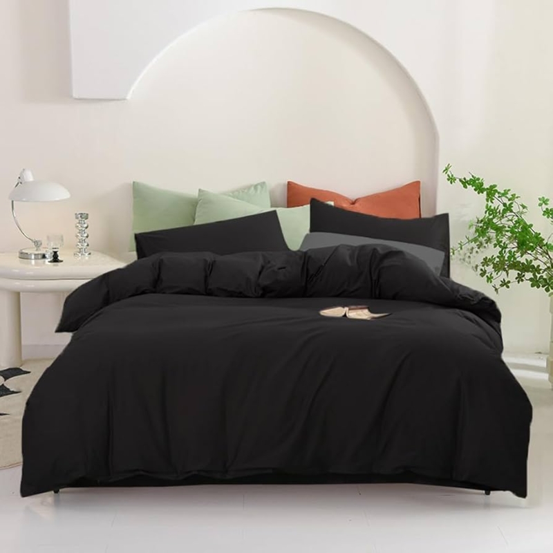 Comforter Set Pure Black Quilted Box Design Moody Bedroom