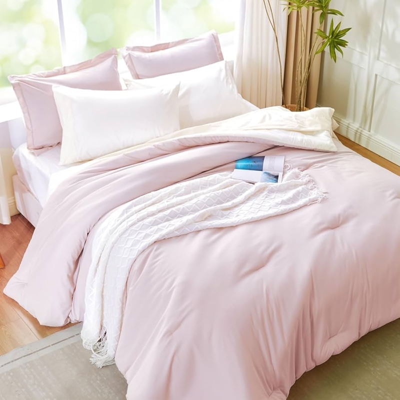 Comforter Set Reversible Pink and White Boho Bedding