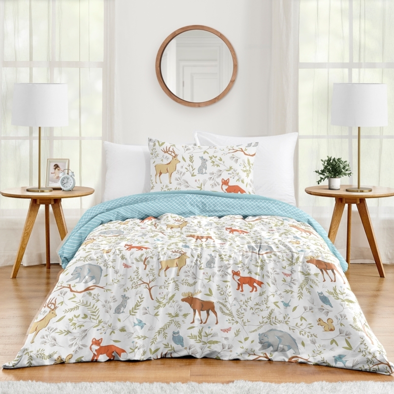 Comforter Set Rustic Gray and White Woodland Animal Toile Print