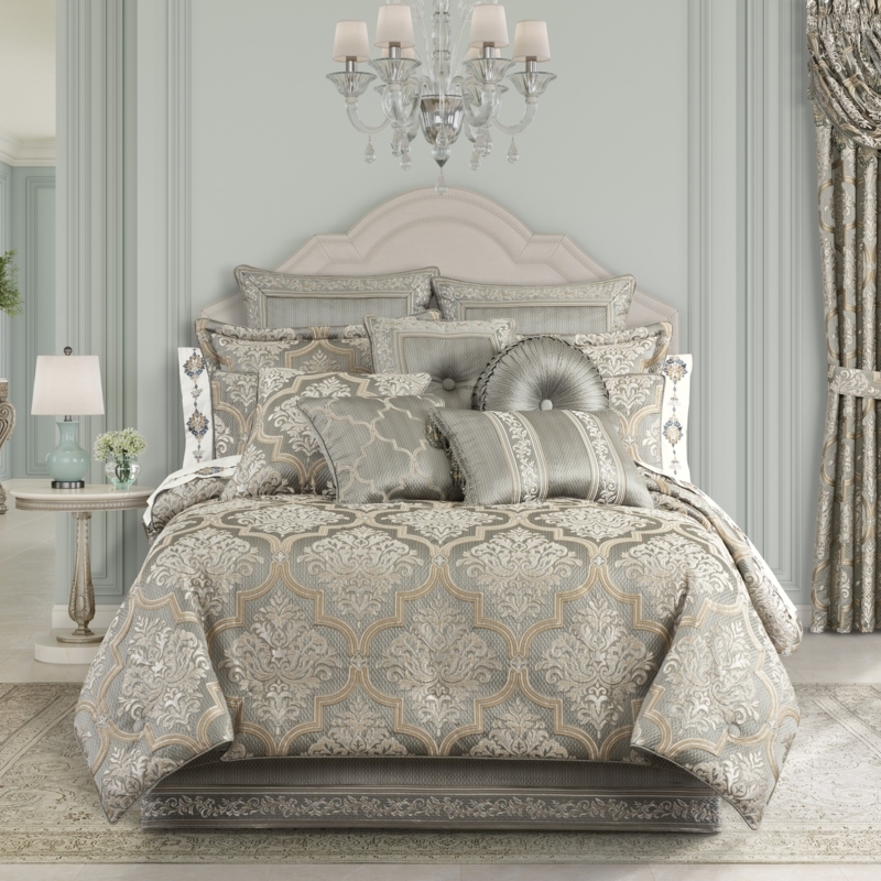 Comforter Set: Sage Green Damask, Heavy Jacquard Construction.