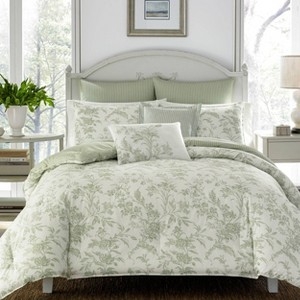 Comforter Set Sage Green Floral To Stripe Reversible Cottagecore Bedding