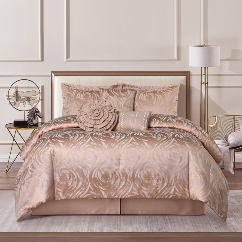 Comforter Set Silver Champagne Metallic Damask Jacquard Traditional Luxury