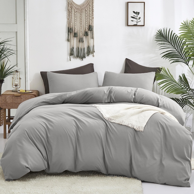Comforter Set Silver Grey Smooth Microfiber Modern Minimalist Bedding