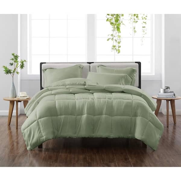 Comforter Set Solid Forest Green Minimalist Earthy Matte Finish