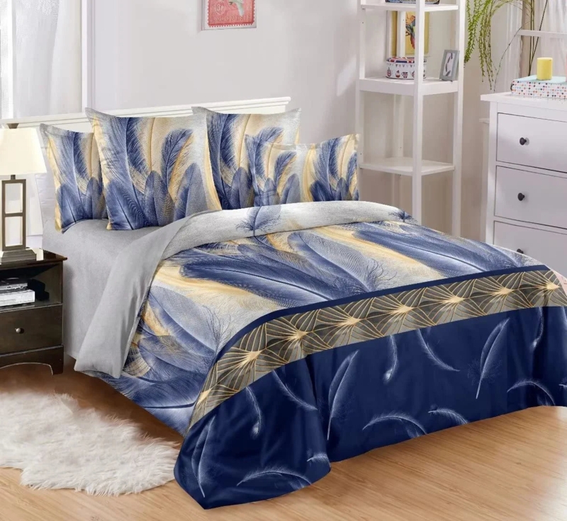 Comforter Set Tailored Navy Blue Box Stitch Quilting Minimalist