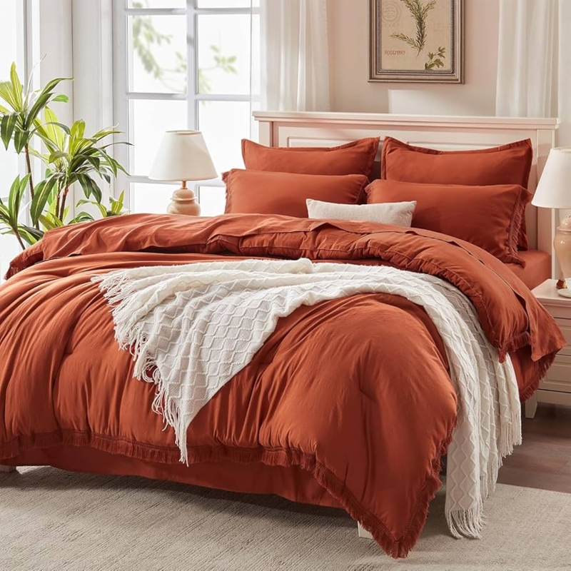 Comforter Set Tassel Fringe Burnt Orange Comforter With Tassels Boho