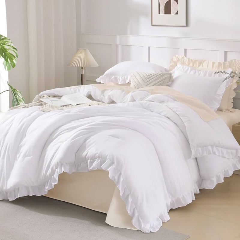 Comforter Set Tiered Ruffle Edges White Shabby Chic Bedroom Styling