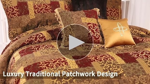 Comforter Set Traditional Burgundy Gold Patchwork Jacquard Bedding