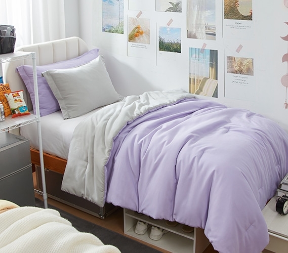 Comforter Set Waffle Weave Texture Layered Pillows Thick