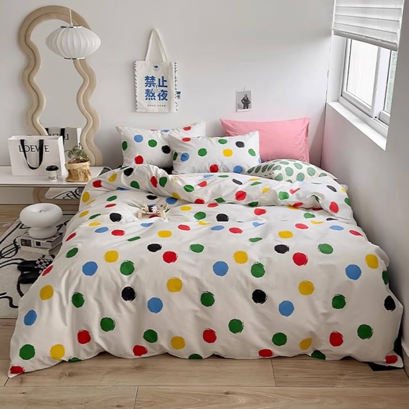 Comforter Set Watercolor Polka Dots Vibrant Gradient Rainbow Bedding