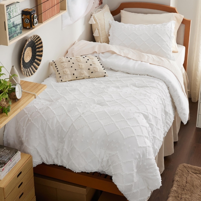 Comforter Set White Boho Tufted Geometric Bedding