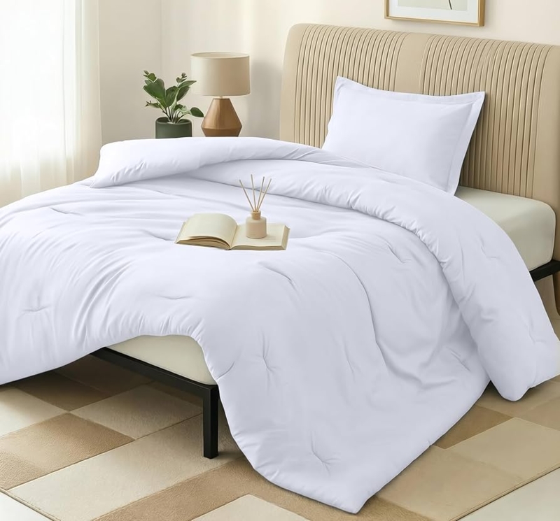 Comforter Set White Box Stitch Quilted Minimalist Bedroom Bedding
