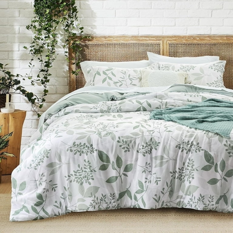 Comforter Set White Sage Green Botanical Print Puffy Loft