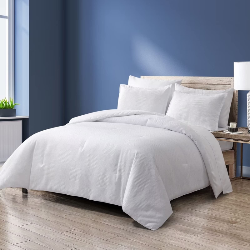 Comforter Set White Waffle Grid Texture Minimalist Bedding
