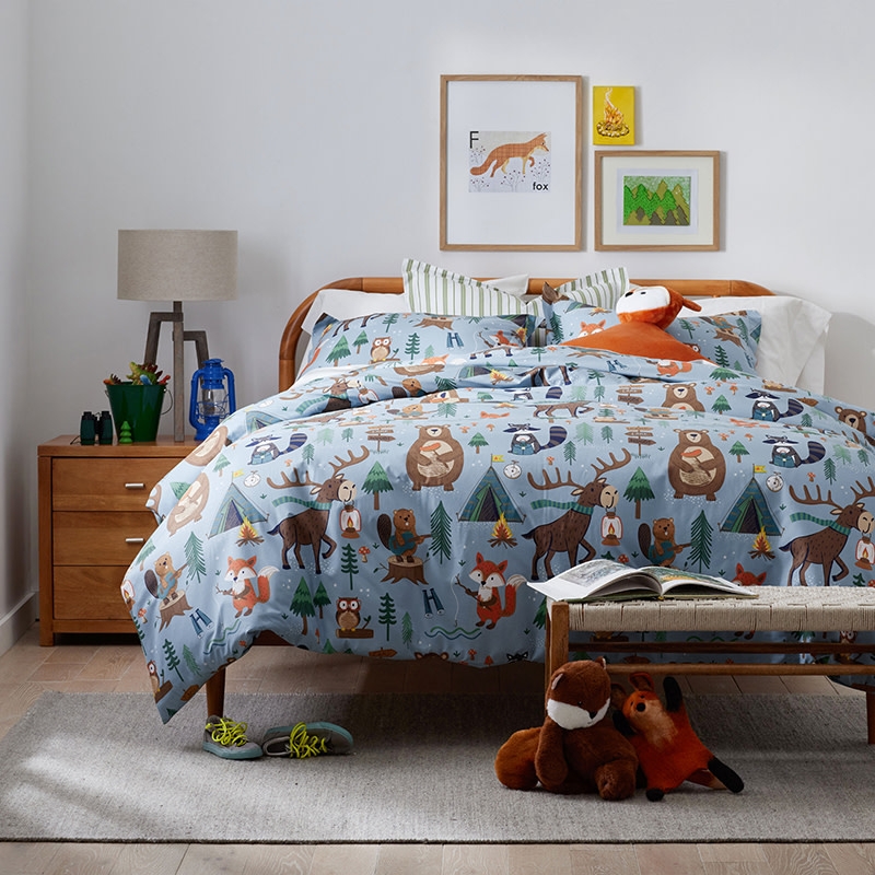 Comforter Whimsical Light Blue Animal Camper Theme Quilted Bedding