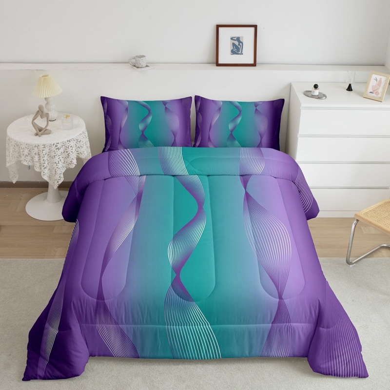 Comforter with Teal Purple Ombre. Teal and Purple Ombre Bedding.