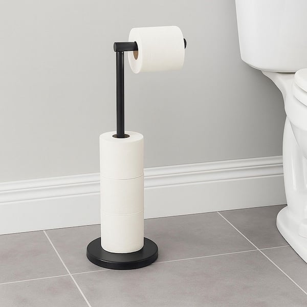 Compact Freestanding Toilet Paper Holder with Unique Folding Arm