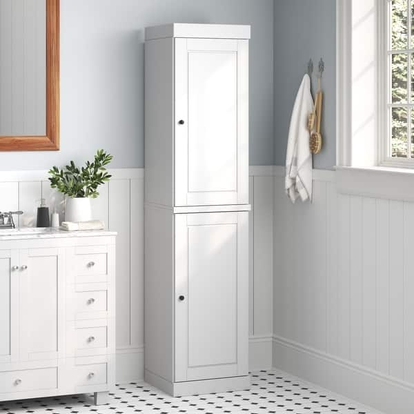 Compact Linen Cabinet with Frosted Glass Double Doors
