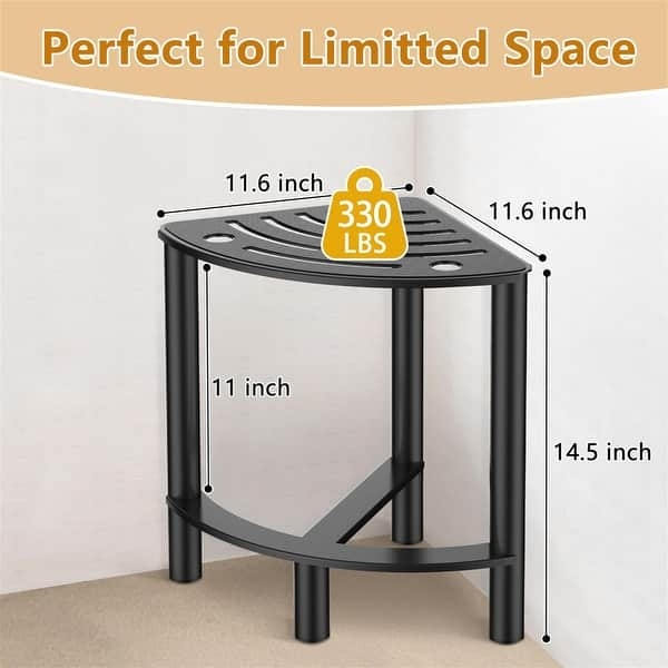 Compact Metal Shower Bench, Brushed Finish, Slatted Top.