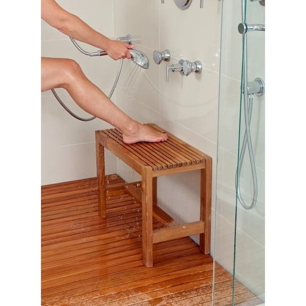Compact Shower Bench Stool with Slatted Seat and Protective Rubber Feet