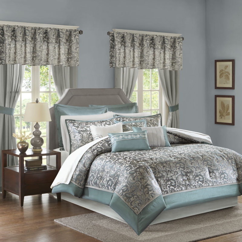 Complete Room in a Bag Comforter Set, Teal Jacquard, Valance