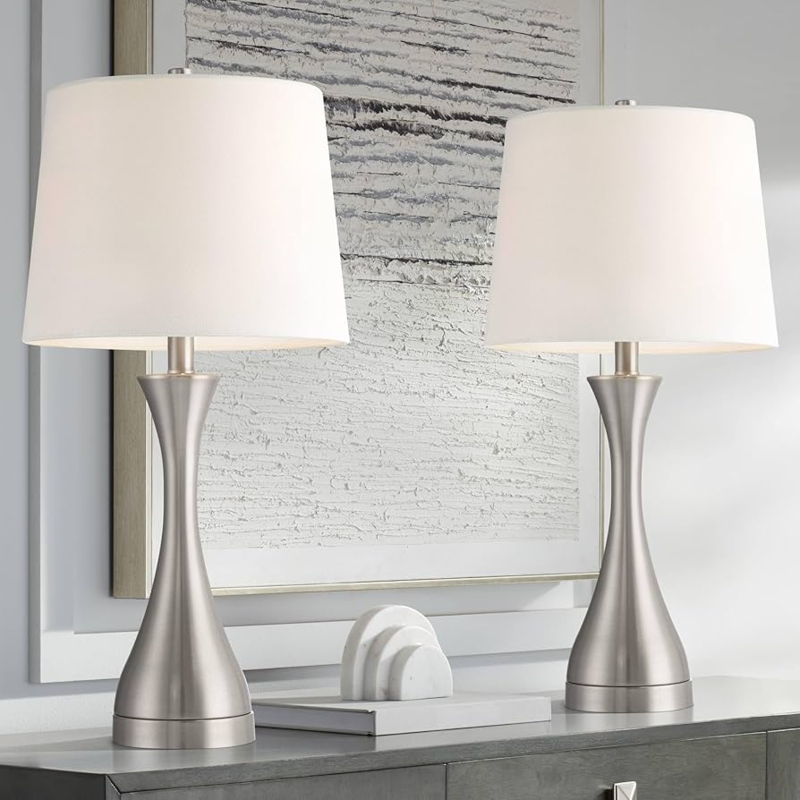 Concave Base Table Lamps Set of Two, Brushed Nickel Finish